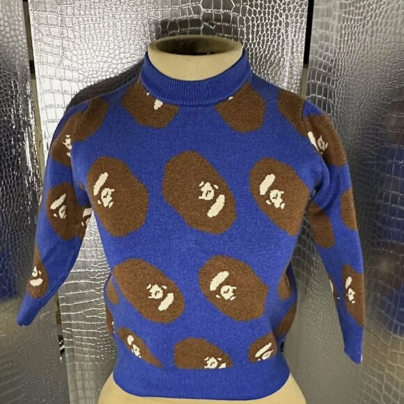 Bape Ape Head Blue Sweater Super Rare EU 120 Child Size Similar to 5T - Picture 1 of 6